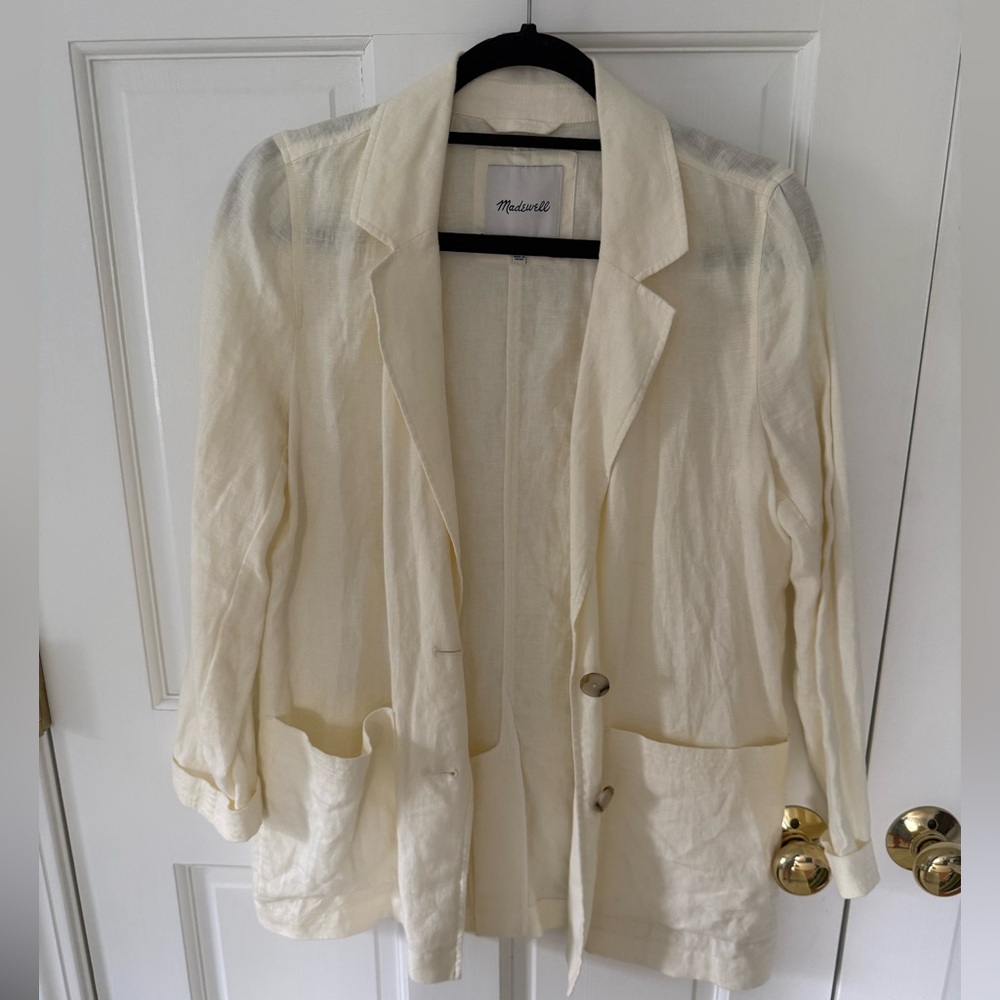 Madewell Ivory Open-Front Linen Blazer